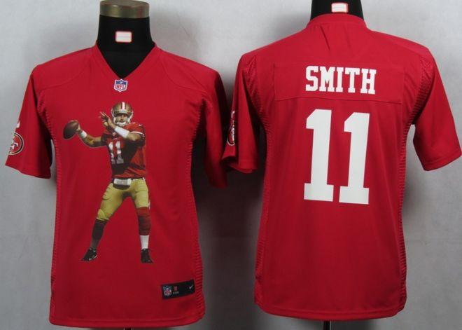  49ers #11 Alex Smith Red Team Color Youth Portrait Fashion NFL Game Jersey
