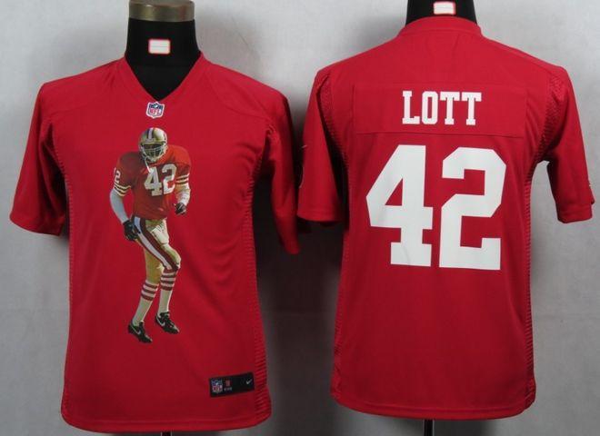  49ers #42 Ronnie Lott Red Team Color Youth Portrait Fashion NFL Game Jersey