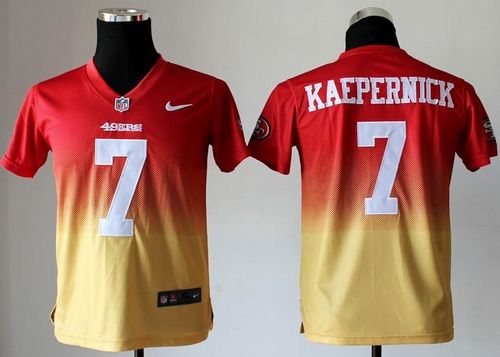  49ers #7 Colin Kaepernick Red/Gold Youth Stitched NFL Elite Fadeaway Fashion Jersey