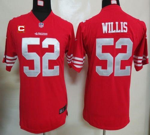  49ers #52 Patrick Willis Red Team Color With C Patch Youth Stitched NFL Elite Jersey