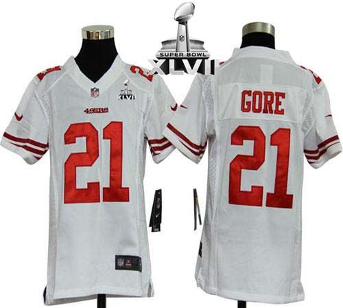  49ers #21 Frank Gore White Super Bowl XLVII Youth Stitched NFL Elite Jersey