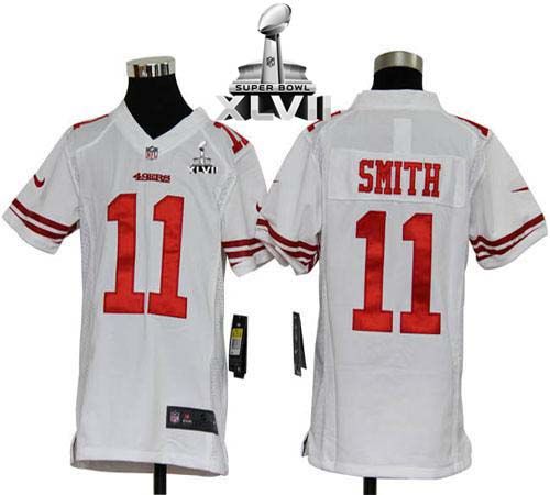  49ers #11 Alex Smith White Super Bowl XLVII Youth Stitched NFL Elite Jersey