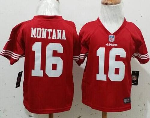 Toddler  49ers #16 Joe Montana Red Team Color Stitched NFL Elite Jersey