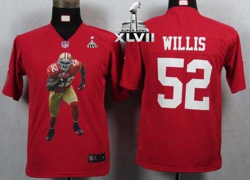  49ers #52 Patrick Willis Red Team Color Super Bowl XLVII Youth Portrait Fashion NFL Game Jersey