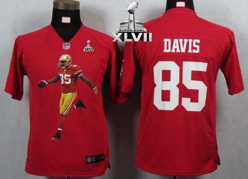  49ers #85 Vernon Davis Red Team Color Super Bowl XLVII Youth Portrait Fashion NFL Game Jersey