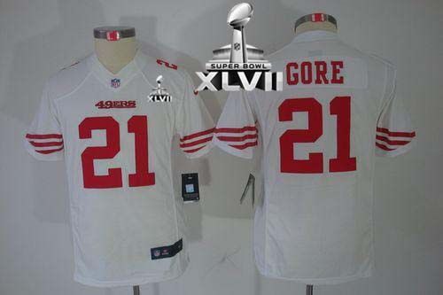  49ers #21 Frank Gore White Super Bowl XLVII Youth Stitched NFL Limited Jersey