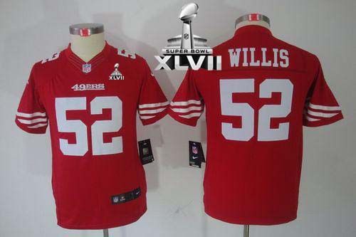  49ers #52 Patrick Willis Red Team Color Super Bowl XLVII Youth Stitched NFL Limited Jersey