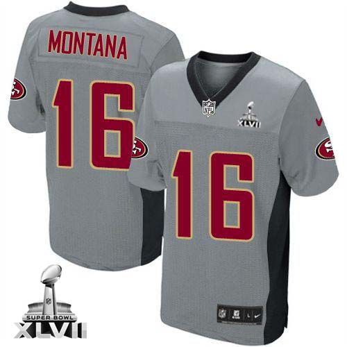  49ers #16 Joe Montana Grey Shadow Super Bowl XLVII Youth Stitched NFL Elite Jersey