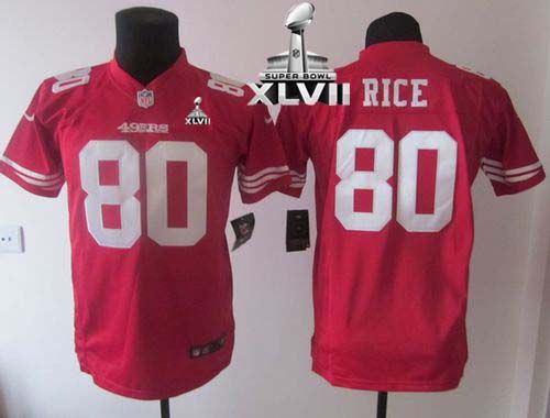  49ers #80 Jerry Rice Red Team Color Super Bowl XLVII Youth Stitched NFL Elite Jersey
