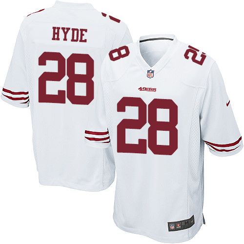  49ers #28 Carlos Hyde White Youth Stitched NFL Elite Jersey