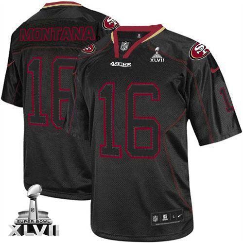  49ers #16 Joe Montana Lights Out Black Super Bowl XLVII Youth Stitched NFL Elite Jersey