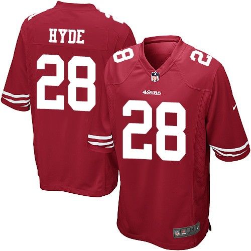  49ers #28 Carlos Hyde Red Team Color Youth Stitched NFL Elite Jersey