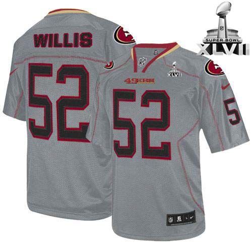  49ers #52 Patrick Willis Lights Out Grey Super Bowl XLVII Youth Stitched NFL Elite Jersey