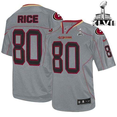  49ers #80 Jerry Rice Lights Out Grey Super Bowl XLVII Youth Stitched NFL Elite Jersey