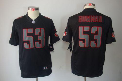  49ers #53 NaVorro Bowman Black Impact Youth Stitched NFL Limited Jersey