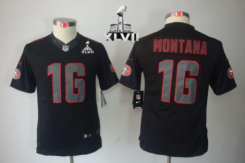  49ers #16 Joe Montana Black Impact Super Bowl XLVII Youth Stitched NFL Limited Jersey