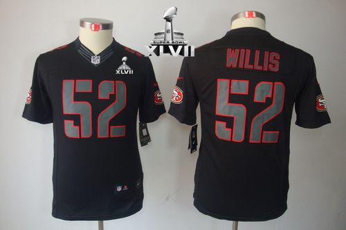  49ers #52 Patrick Willis Black Impact Super Bowl XLVII Youth Stitched NFL Limited Jersey