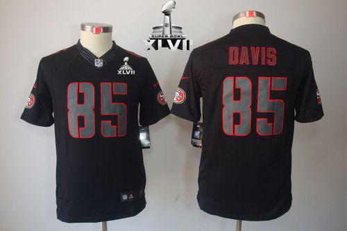  49ers #85 Vernon Davis Black Impact Super Bowl XLVII Youth Stitched NFL Limited Jersey