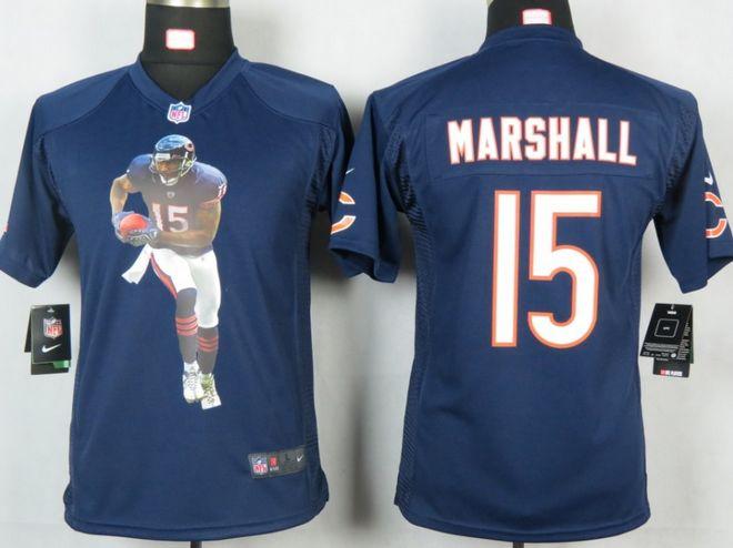  Bears #15 Brandon Marshall Navy Blue Team Color Youth Portrait Fashion NFL Game Jersey