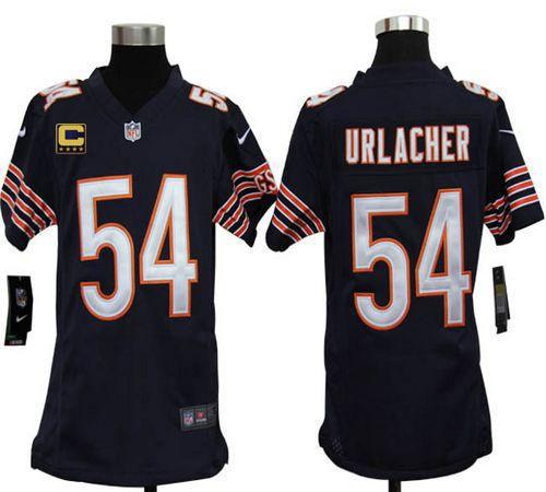  Bears #54 Brian Urlacher Navy Blue Team Color With C Patch Youth Stitched NFL Elite Jersey