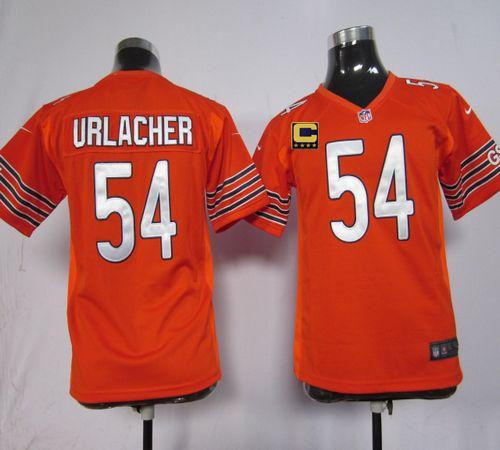  Bears #54 Brian Urlacher Orange Alternate With C Patch Youth Stitched NFL Elite Jersey