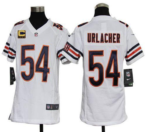  Bears #54 Brian Urlacher White With C Patch Youth Stitched NFL Elite Jersey