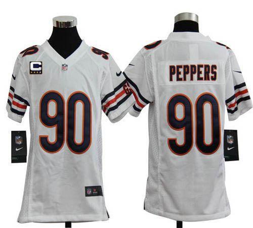  Bears #90 Julius Peppers White With C Patch Youth Stitched NFL Elite Jersey