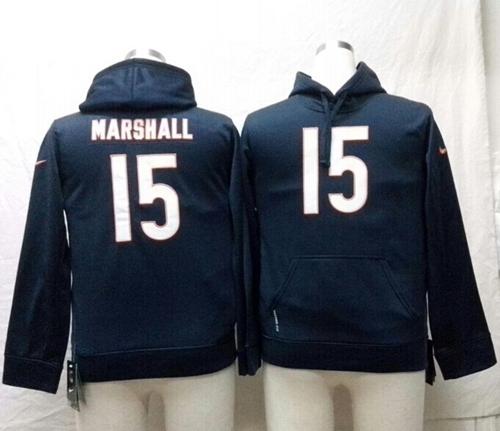  Bears #15 Brandon Marshall Navy Blue Youth Pullover NFL Hoodie