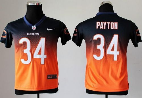  Bears #34 Walter Payton Navy Blue/Orange Youth Stitched NFL Elite Fadeaway Fashion Jersey