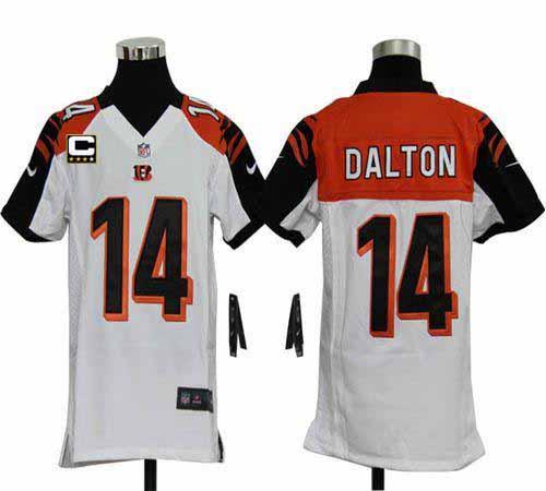  Bengals #14 Andy Dalton White With C Patch Youth Stitched NFL Elite Jersey
