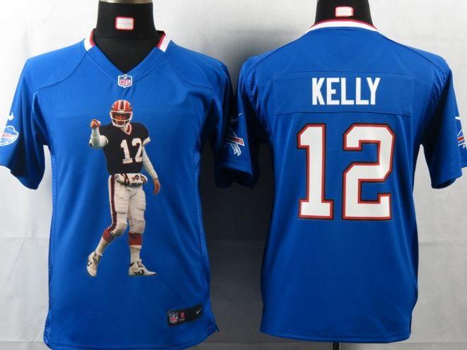  Bills #12 Jim Kelly Royal Blue Team Color Youth Portrait Fashion NFL Game Jersey