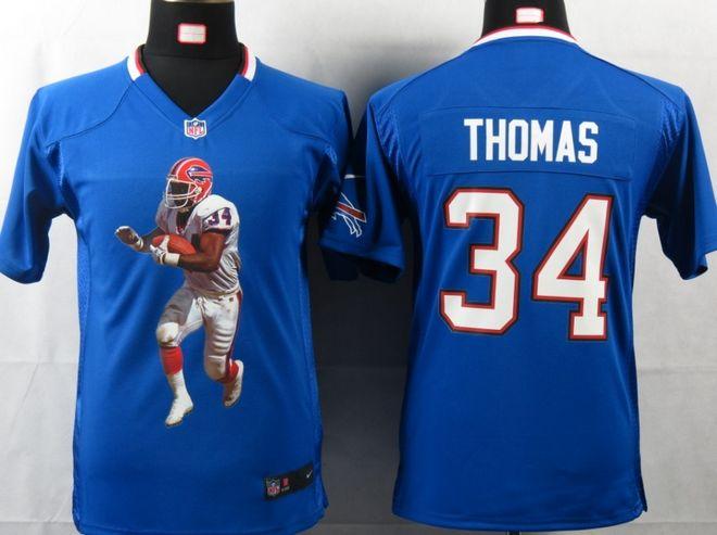  Bills #34 Thurman Thomas Royal Blue Team Color Youth Portrait Fashion NFL Game Jersey
