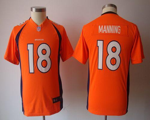  Broncos #18 Peyton Manning Orange Team Color Youth NFL Game Jersey