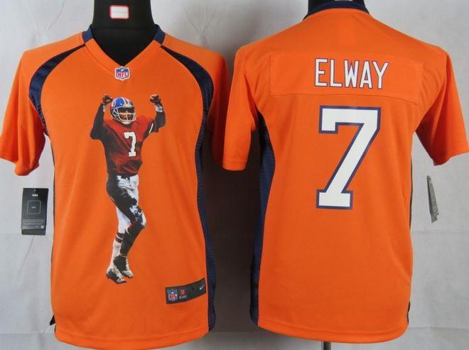  Broncos #7 John Elway Orange Team Color Youth Portrait Fashion NFL Game Jersey