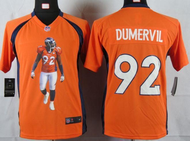  Broncos #92 Elvis Dumervil Orange Team Color Youth Portrait Fashion NFL Game Jersey