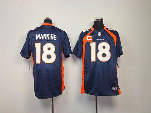  Broncos #18 Peyton Manning Blue Alternate With C Patch Youth Stitched NFL Elite Jersey