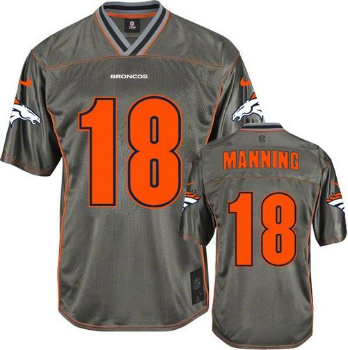 Broncos #18 Peyton Manning Grey Youth Stitched NFL Elite Vapor Jersey