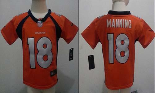 Toddler  Broncos #18 Peyton Manning Orange Team Color Stitched NFL Elite Jersey