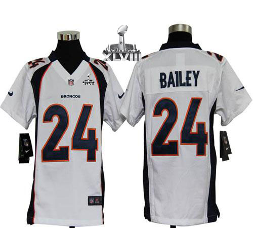  Broncos #24 Champ Bailey White Super Bowl XLVIII Youth Stitched NFL Elite Jersey