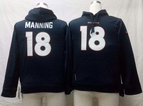  Broncos #18 Peyton Manning Navy Blue Youth Pullover NFL Hoodie
