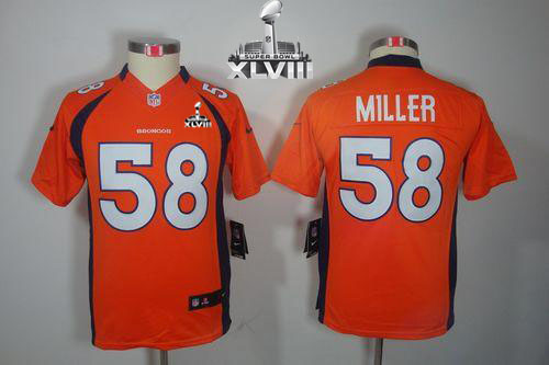  Broncos #58 Von Miller Orange Team Color Super Bowl XLVIII Youth Stitched NFL Limited Jersey