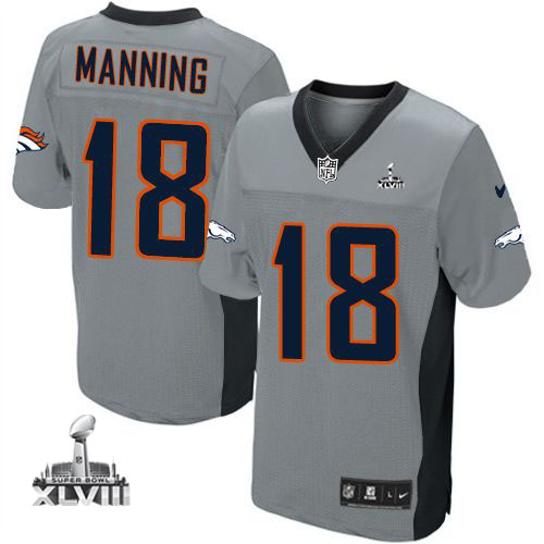  Broncos #18 Peyton Manning Grey Shadow Super Bowl XLVIII Youth Stitched NFL Elite Jersey