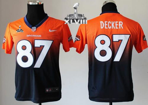  Broncos #87 Eric Decker Orange/Blue Super Bowl XLVIII Youth Stitched NFL Elite Fadeaway Fashion Jersey