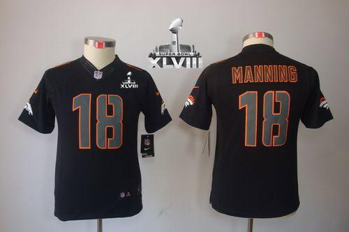  Broncos #18 Peyton Manning Black Impact Super Bowl XLVIII Youth Stitched NFL Limited Jersey