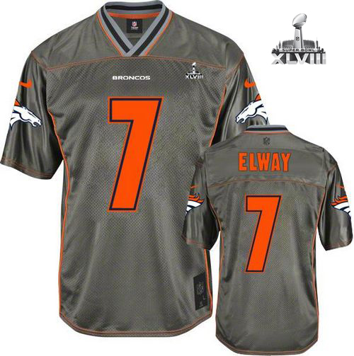  Broncos #7 John Elway Grey Super Bowl XLVIII Youth Stitched NFL Elite Vapor Jersey