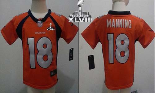 Toddler  Broncos #18 Peyton Manning Orange Team Color Super Bowl XLVIII Stitched NFL Elite Jersey