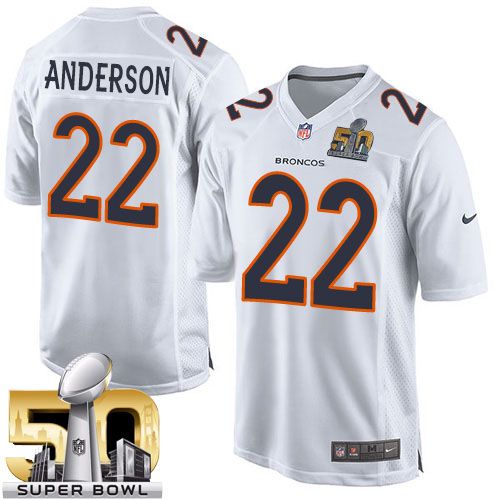  Broncos #22 C.J. Anderson White Super Bowl 50 Youth Stitched NFL Game Event Jersey