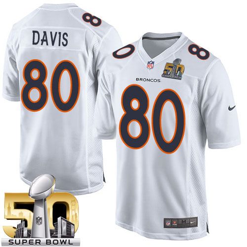 Broncos #80 Vernon Davis White Super Bowl 50 Youth Stitched NFL Game Event Jersey