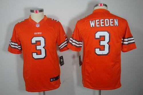  Browns #3 Brandon Weeden Orange Alternate Youth Stitched NFL Limited Jersey