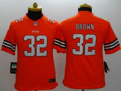  Browns #32 Jim Brown Orange Alternate Youth Stitched NFL Limited Jersey